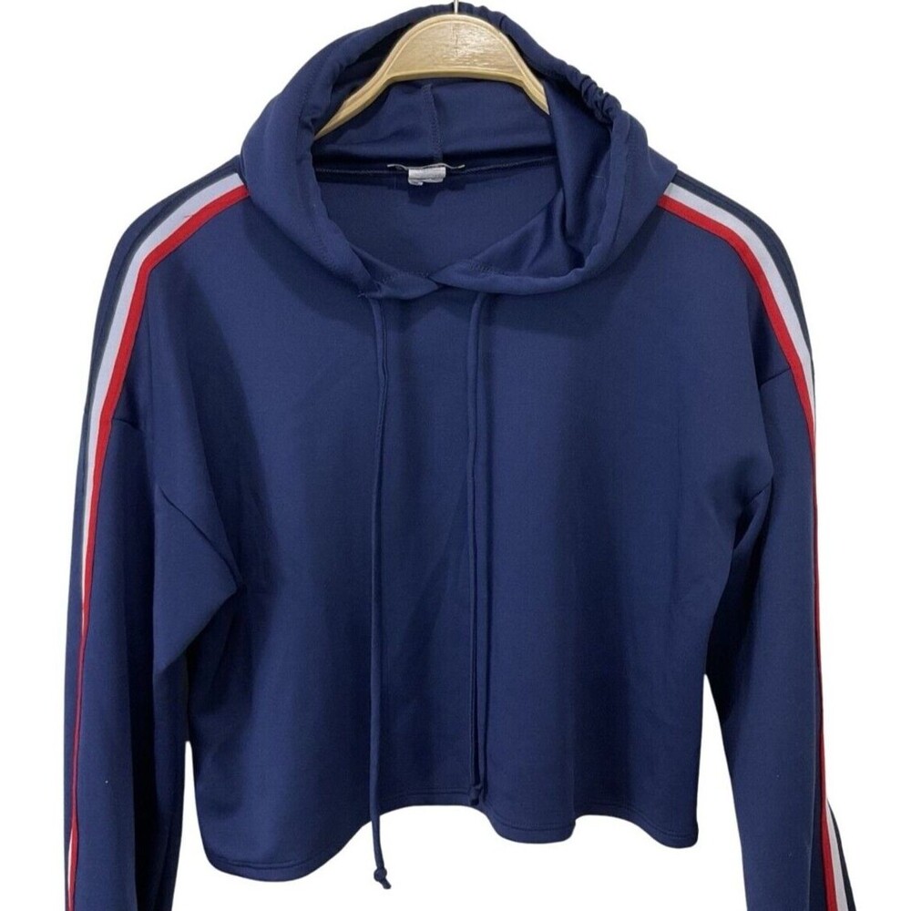 Toska Blue Cropped Sweatshirt Womans Size Medium Side Stripes Athletic